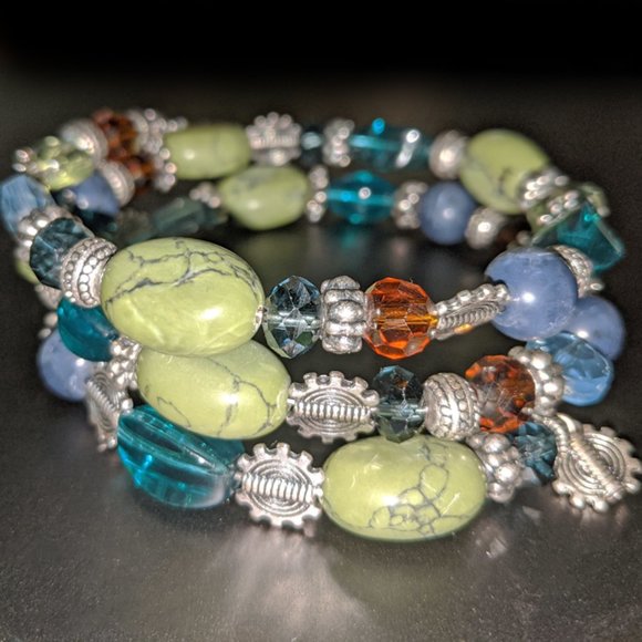 Wrap Bracelet - Silver & Neutral Color Beads - Picture 2 of 6